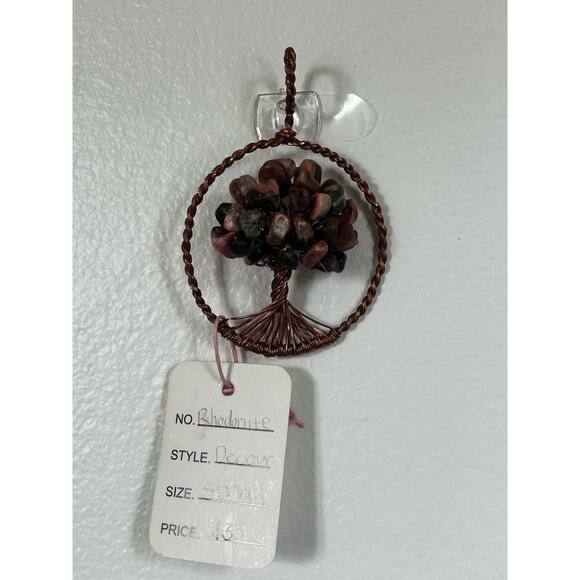 Handmade Copper and Serpentine Crystal Tree of life 3.5x2” Wall Decor - Picture 2 of 5